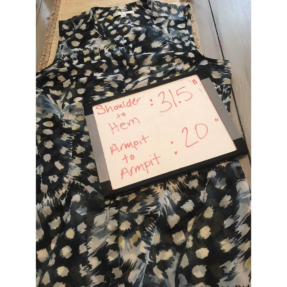 CAbi Blue Avery Tunic Sleeveless Button Front Top Sheer Blouse 416 Abstract Sz M - Picture 7 of 9